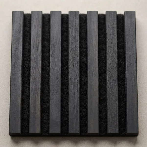 Black timber acoustic slat wall panel finish